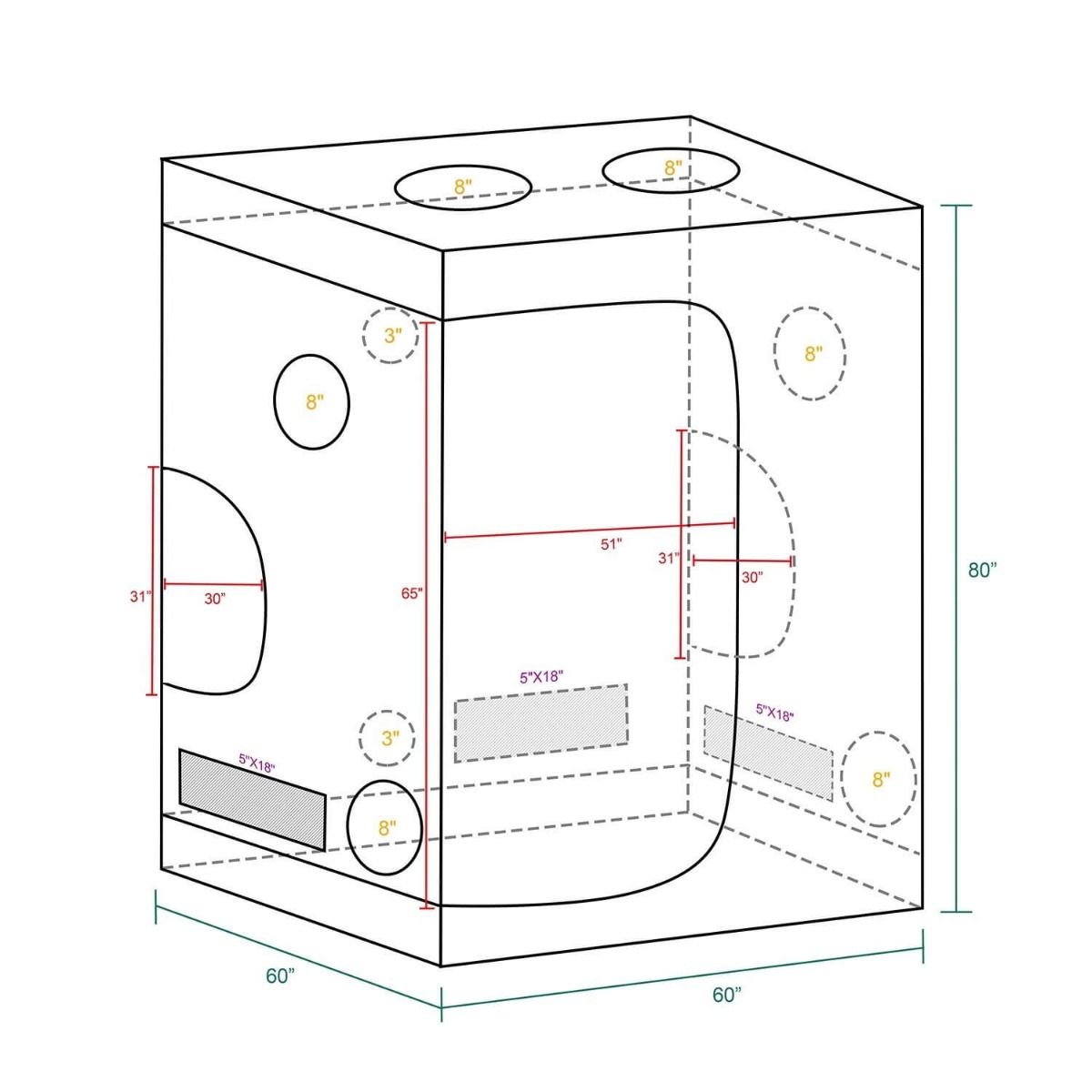 Mars Hydro 60''x60''x80'' Hydroponic Indoor Grow Tent - 5'x5'(150x150x200cm)