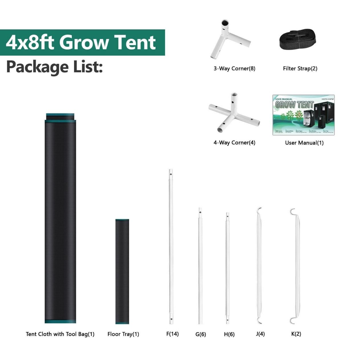 Mars Hydro 96''x48''x80'' Hydroponic Indoor Grow Tent - 8'x4'(240x120x200cm)