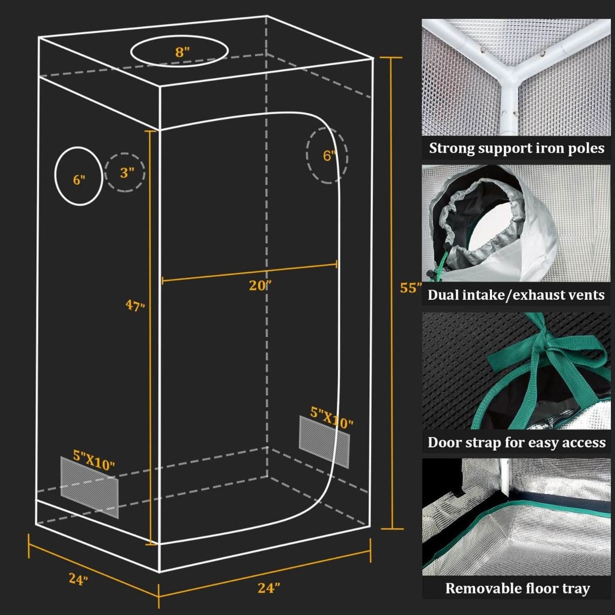 Mars Hydro TS 600 LED Grow Light + 2'X2'(60X60CM) Indoor Complete Grow Tent Kits