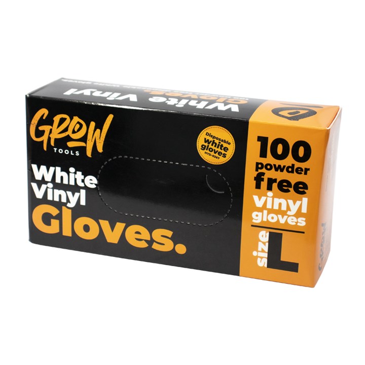Grow Tools White Powder Free Disposable Vinyl Gloves Large