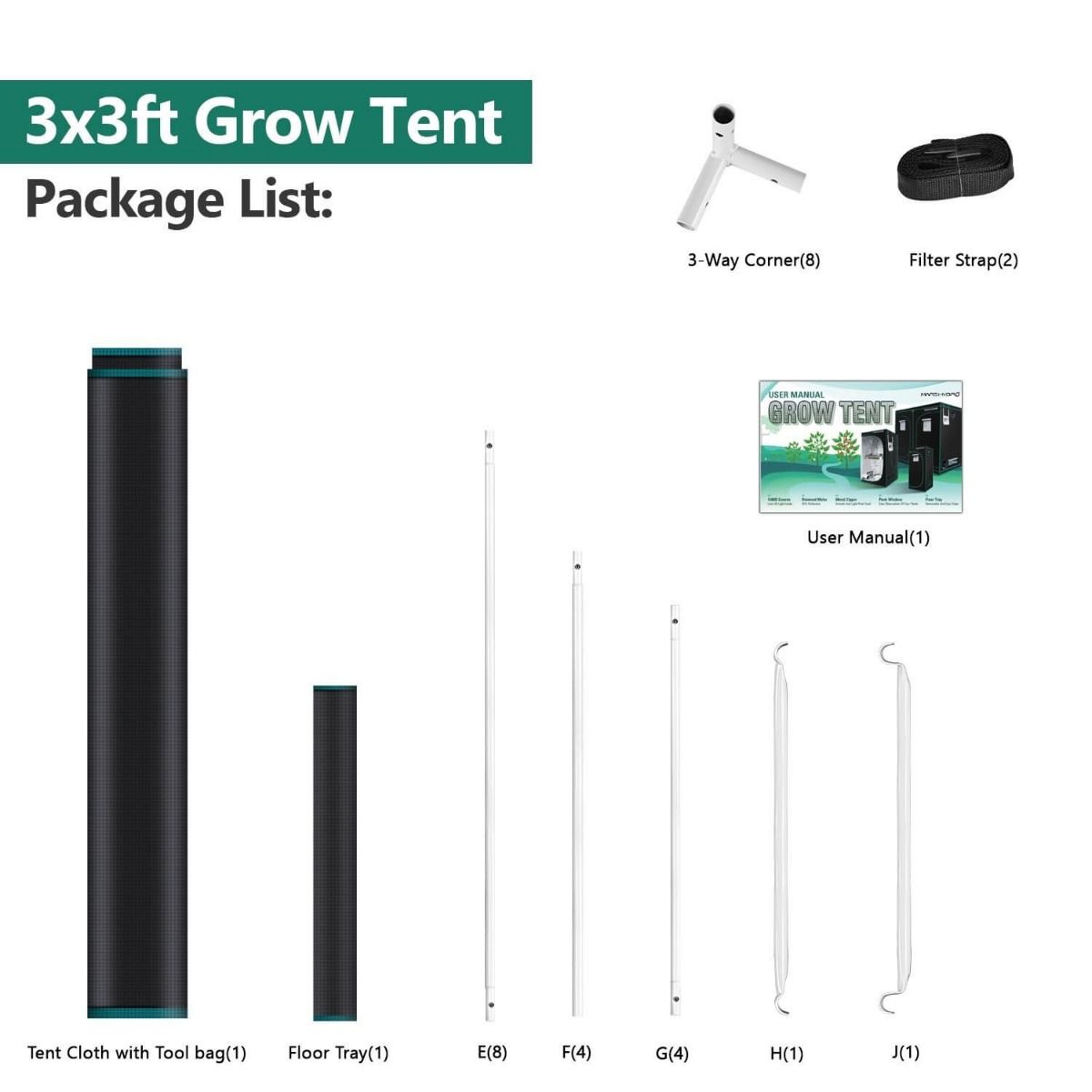 Mars Hydro 39''x39''x71'' Hydroponic Indoor Grow Tent - 3.3'x3.3'(100x100x180cm)
