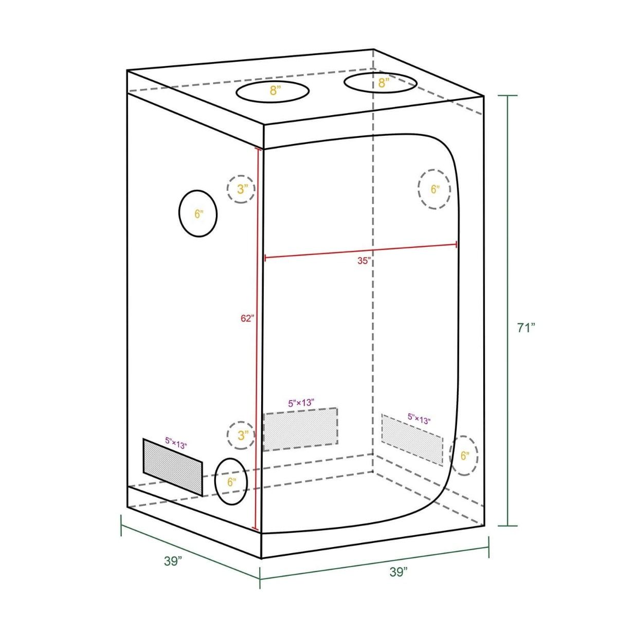 Mars Hydro 39''x39''x71'' Hydroponic Indoor Grow Tent - 3.3'x3.3'(100x100x180cm)