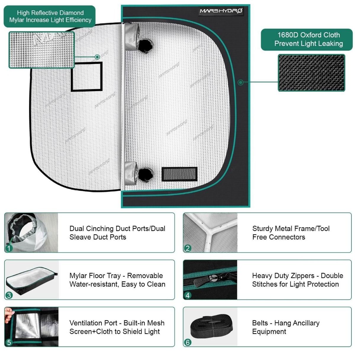 Mars Hydro 48"x48"x80" Hydroponic Indoor Grow Tent - 4'x4'(120x120x200cm)
