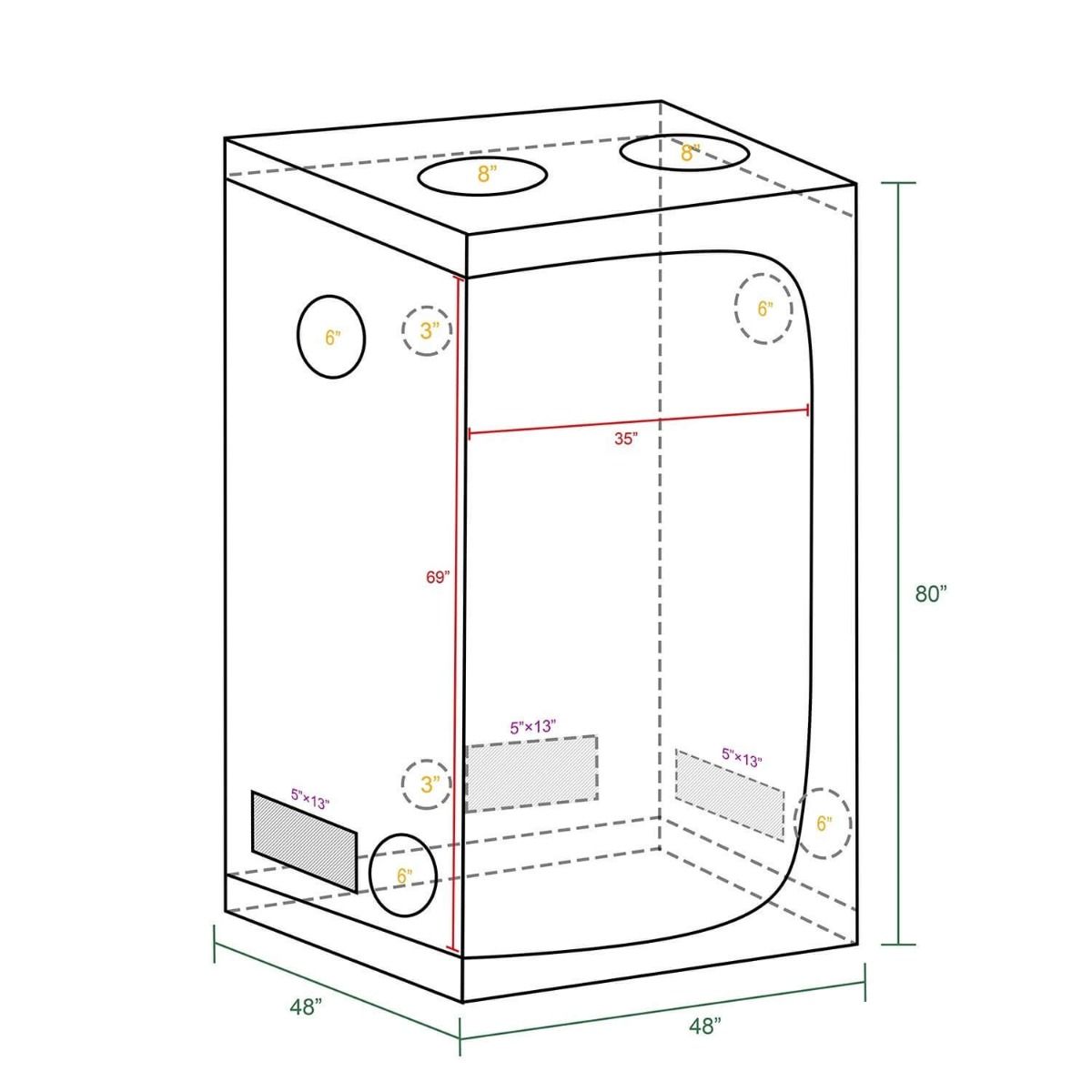 Mars Hydro 48"x48"x80" Hydroponic Indoor Grow Tent - 4'x4'(120x120x200cm)