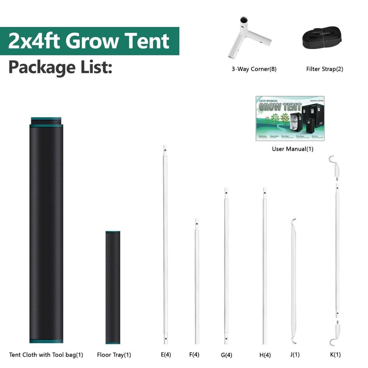 Mars Hydro 48''x24''x71'' Hydroponic Indoor Grow Tent - 4'x2'(120x60x180cm)