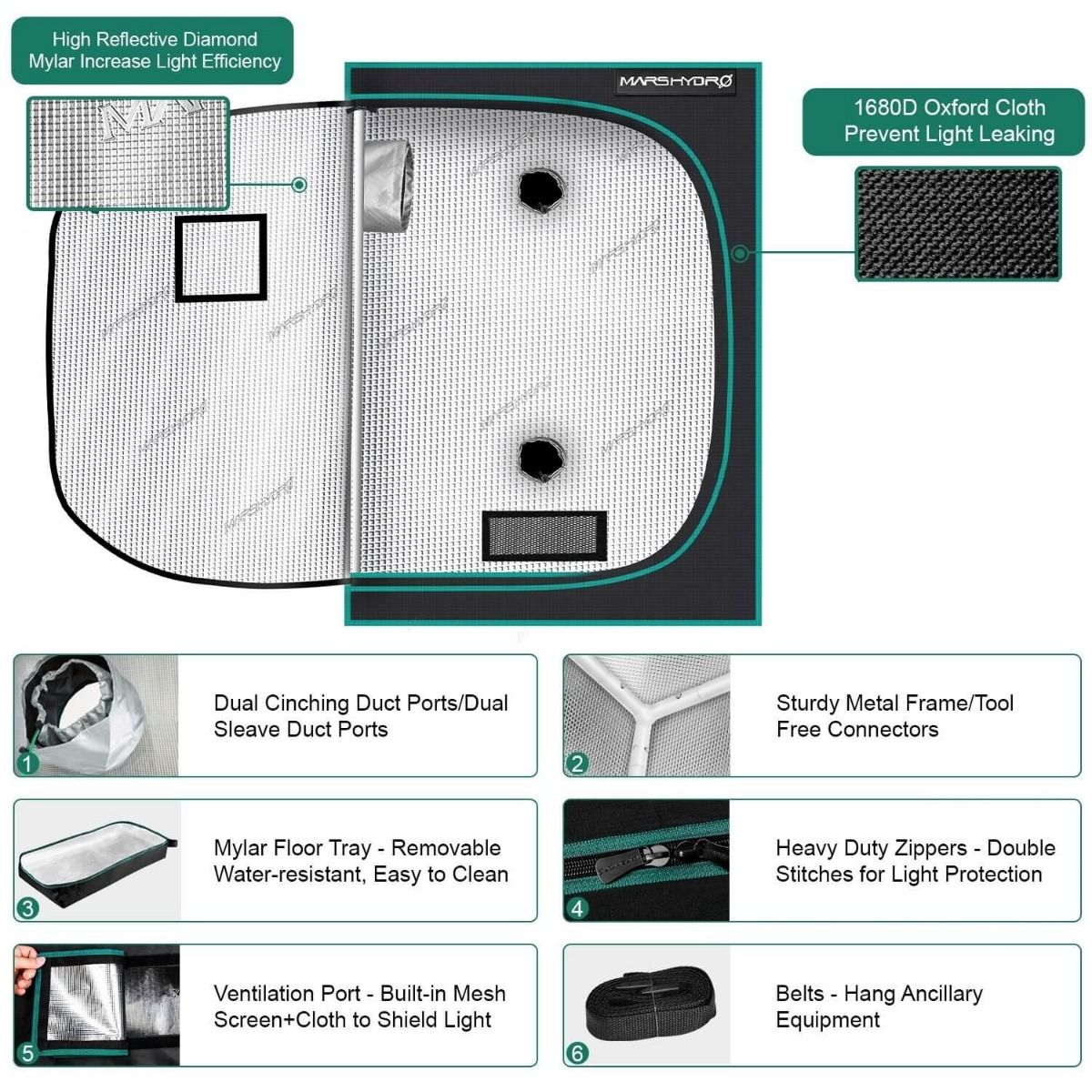 Mars Hydro 48''x24''x71'' Hydroponic Indoor Grow Tent - 4'x2'(120x60x180cm)