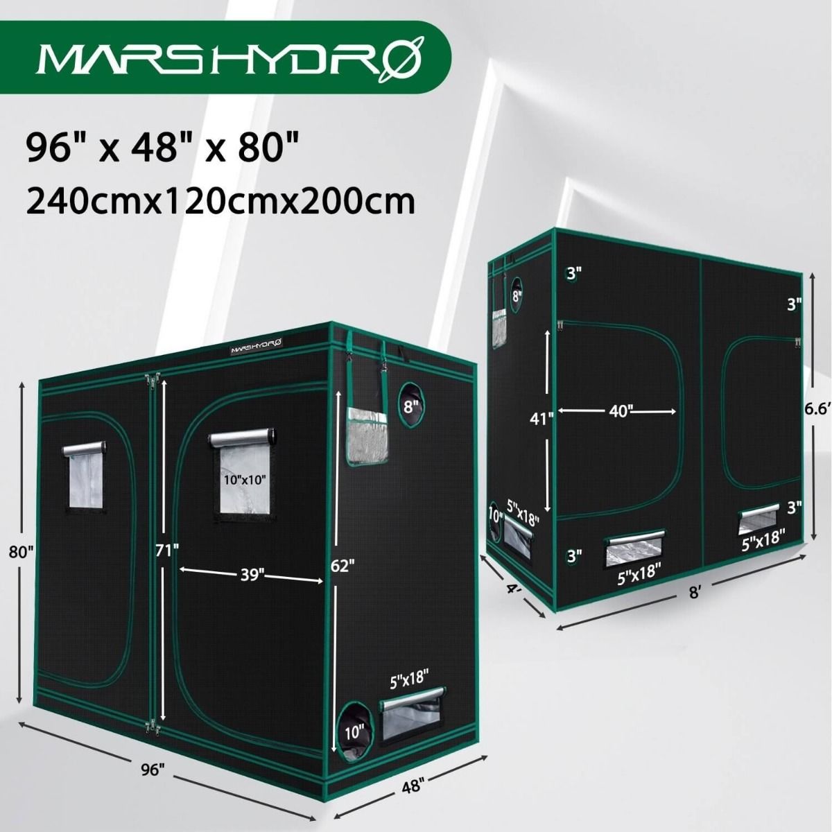 Mars Hydro 96''x48''x80'' Hydroponic Indoor Grow Tent - 8'x4'(240x120x200cm)