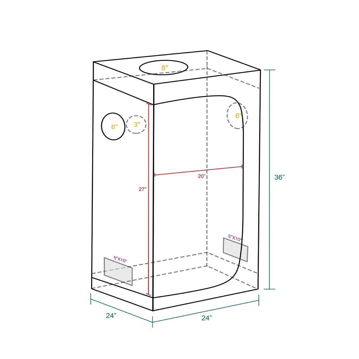 Mars Hydro 24''x24''x36'' Hydroponic Indoor Grow Tent - 2'x2'(60x60x90cm)