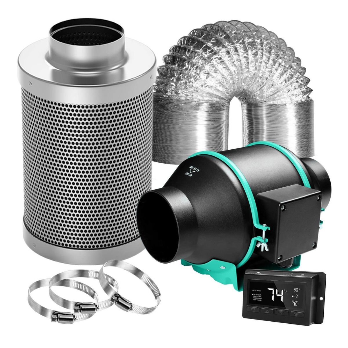 Mars Hydro 4 Inch Inline Duct Fan and Carbon Filter Combo with Thermostat Controller