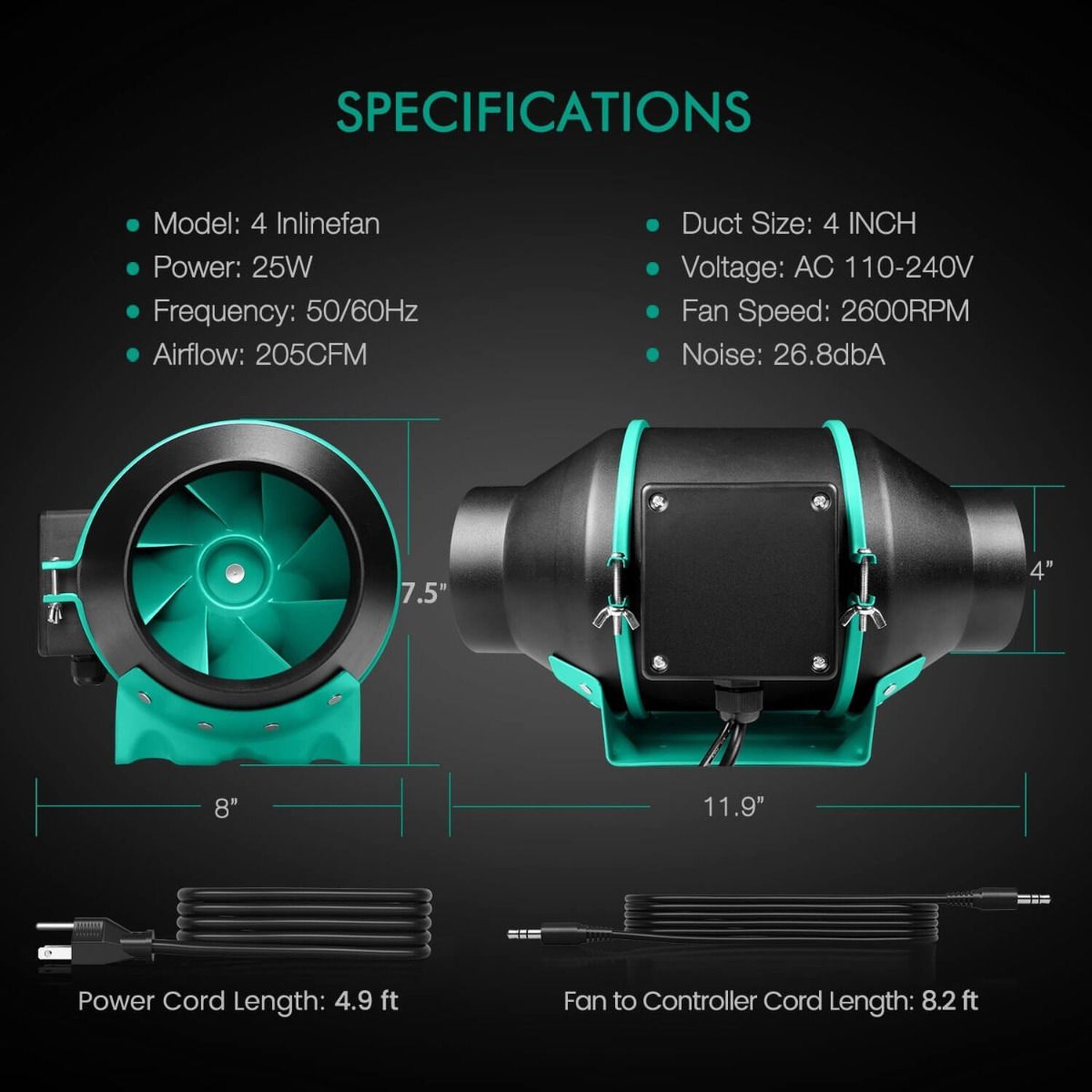 Mars Hydro 4 Inch Inline Duct Fan and Carbon Filter Combo with Thermostat Controller