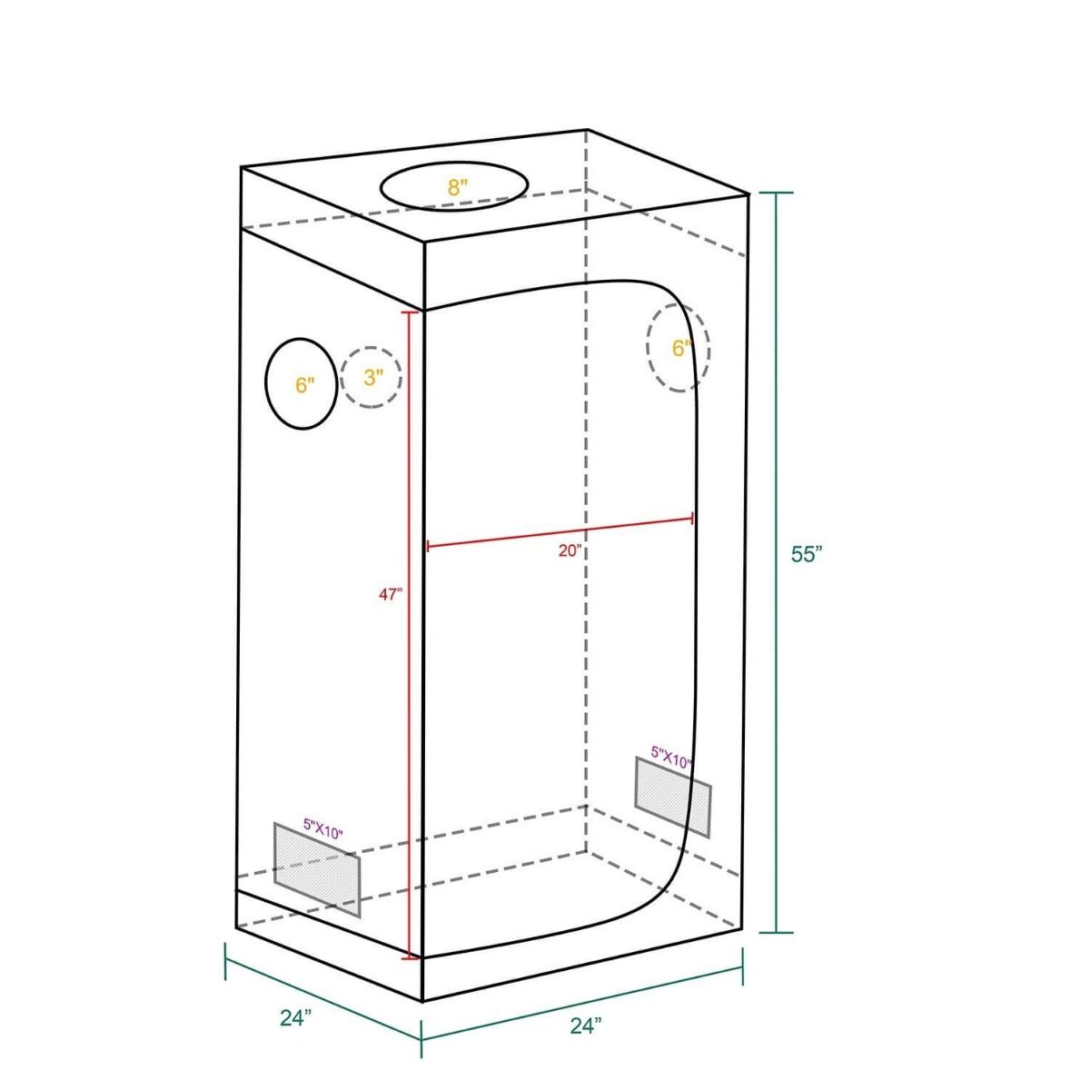 Mars Hydro 24''x24''x55'' Hydroponic Indoor Grow Tent - 2'x2'(60x60x140cm)