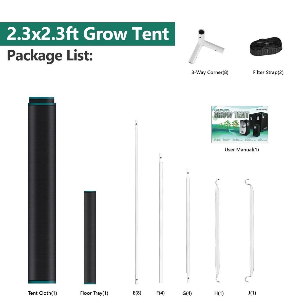 Mars Hydro 27''x27''x63'' Hydroponic Indoor Grow Tent - 2.3'x2.3'(70x70x160cm)