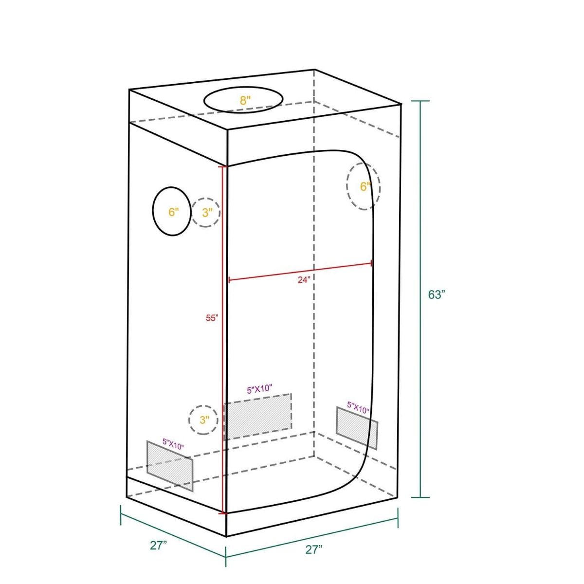Mars Hydro 27''x27''x63'' Hydroponic Indoor Grow Tent - 2.3'x2.3'(70x70x160cm)