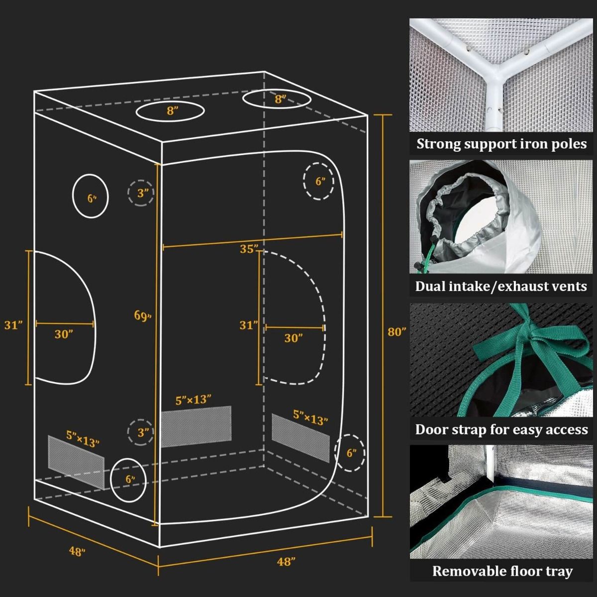 Mars Hydro TSW 2000 LED Grow Light + 4'X4'(120X120CM) Indoor Complete Grow Tent Kits