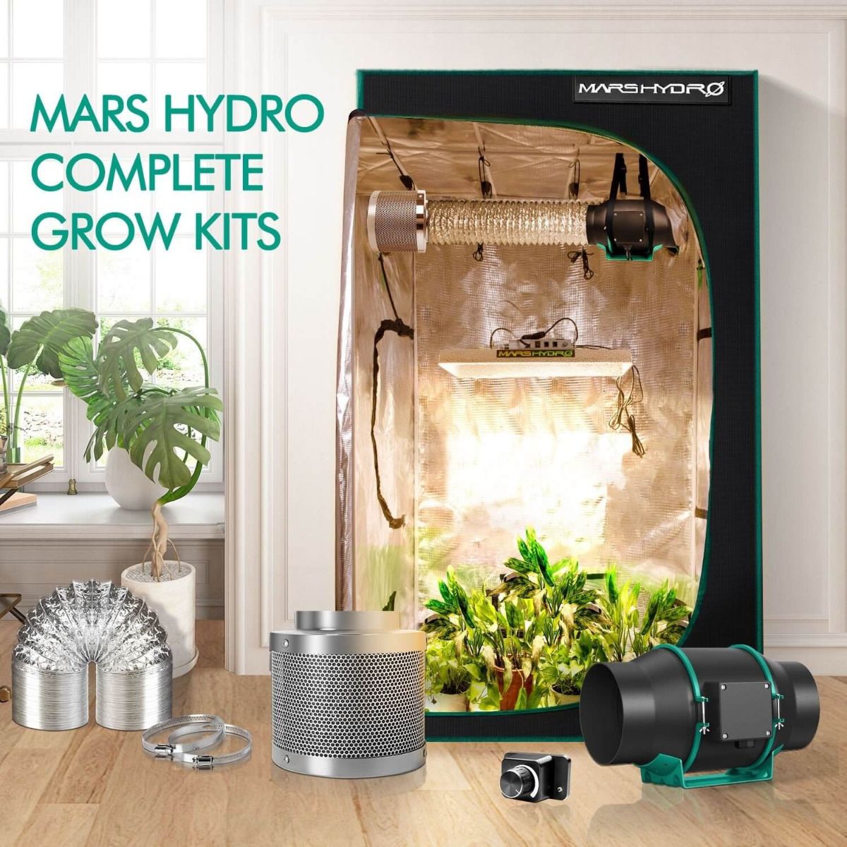 Mars Hydro TSW 2000 LED Grow Light + 4'X4'(120X120CM) Indoor Complete Grow Tent Kits
